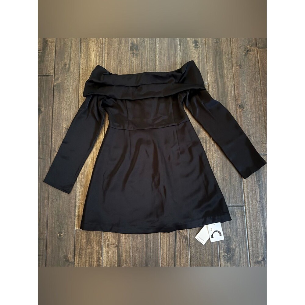 Commense Black Off Shoulder Long Sleeve Mini Dress Foldover Neckline L NWT